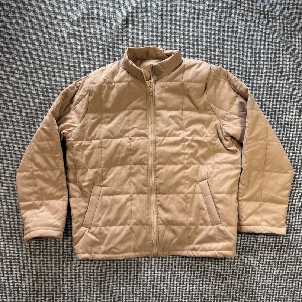 Tan Beige Quilted Puffer Jacket Mock Neck Full Zip Womens XXL